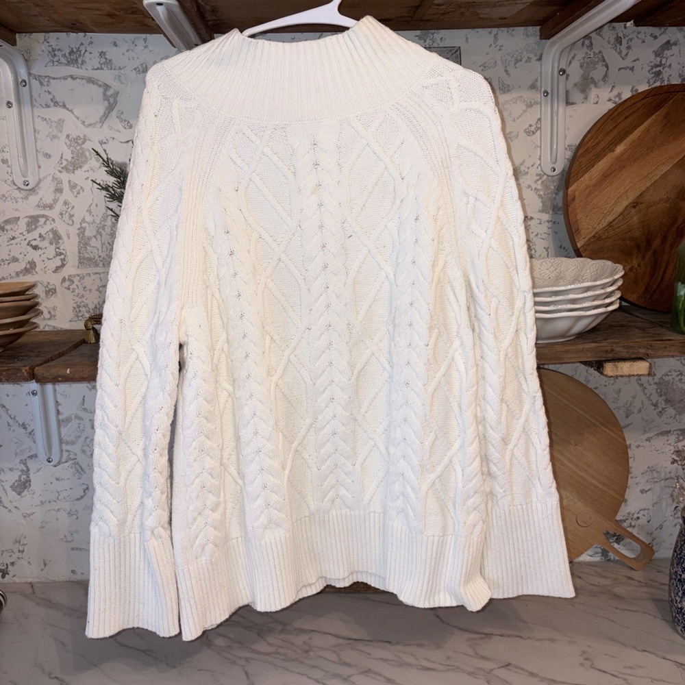 Talbots Women's L Cableknit Funnel Neck Oversized Pullover Cozy Sweater
